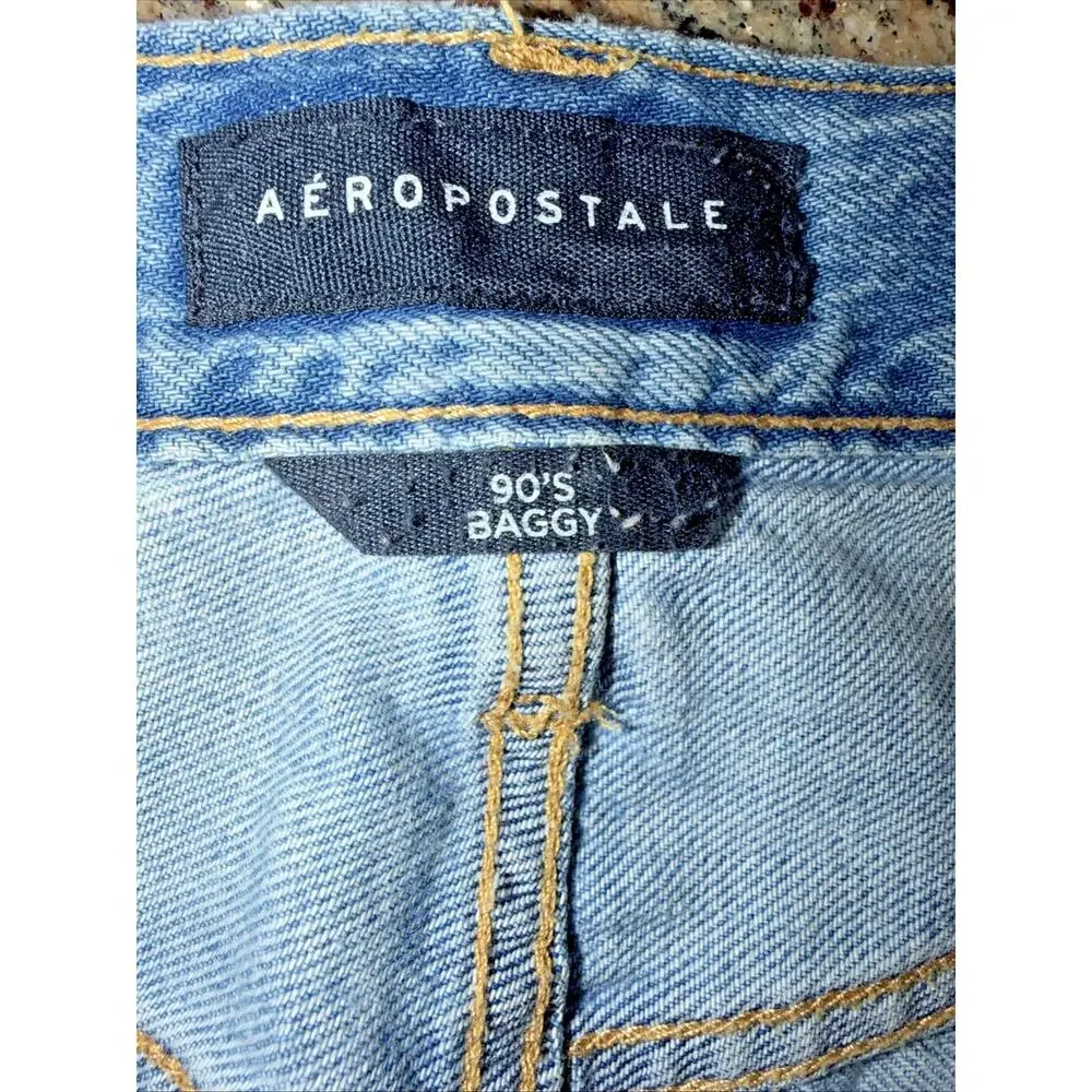 Aeropostale 90’s Baggy Jeans Light Wash Distressed Button Fly Size 8